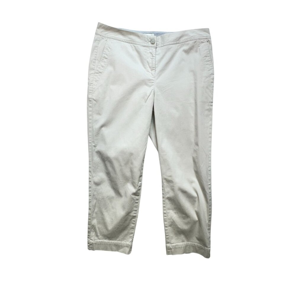 J. Jill Love in Chino Cropped Pants Womens Sze 10 Beige Flat Front Casual Beach